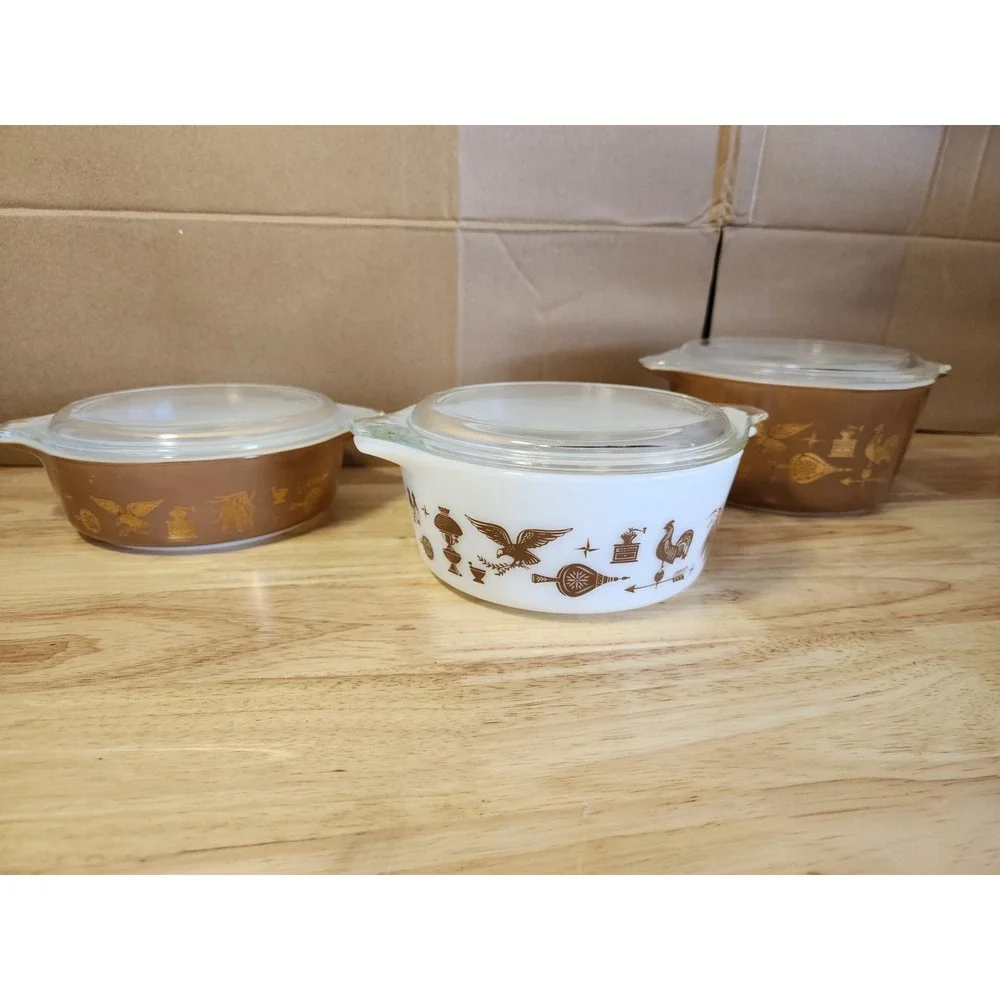 Vtg Set of 6 Pyrex Early American Covered Nesting Casserole Dishes with Lids